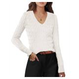 Womens Sweaters Casual Long Sleeve Shirts V Neck Knit Pullover Sweater Tops Cute Dressy Fall Outfits Size XL Cream
