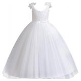 IDOPIP Flower Girl Lace Dress for Kids Wedding Bridesmaid Pageant Party Formal Long Gown Princess 1st Communion Tulle Dresses 9-10 Years Old