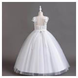 IDOPIP Flower Girl Lace Dress for Kids Wedding Bridesmaid Pageant Party Formal Long Gown Princess 1st Communion Tulle Dresses 9-10 Years Old