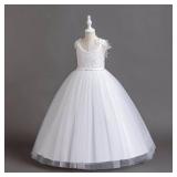 IDOPIP Flower Girl Lace Dress for Kids Wedding Bridesmaid Pageant Party Formal Long Gown Princess 1st Communion Tulle Dresses 9-10 Years Old