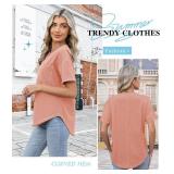 Deer Lady Tops for Women Trendy 2025 High Low Short Sleeve Summer T Shirts Casual Loose Fit Tshirt Basic Crew Neck Curved Top Size Medium Pink