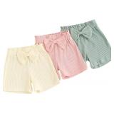 Toddler Baby Girl Shorts 3 Pack Solid Color Ribbed Elastic Waist Cottton Summer Bottoms Midi Shorts Casual Pants Size 12-18