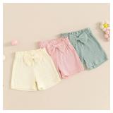 Toddler Baby Girl Shorts 3 Pack Solid Color Ribbed Elastic Waist Cottton Summer Bottoms Midi Shorts Casual Pants Size 12-18