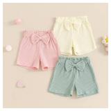 Toddler Baby Girl Shorts 3 Pack Solid Color Ribbed Elastic Waist Cottton Summer Bottoms Midi Shorts Casual Pants Size 12-18