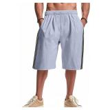 Mens Casual Shorts Summer Beach Drawstring Elastic Waist Shorts Lightweight Athletic Workout Gym Jogger Bermuda Shorts Size XXL Blue