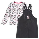 Hello Kitty Sanrio Girls Long Sleeve Shirt Overall Jumper Skirt Set for Toddler to Little Kids Size 4 Black And Hello Kitty