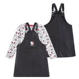 Hello Kitty Sanrio Girls Long Sleeve Shirt Overall Jumper Skirt Set for Toddler to Little Kids Size 4 Black And Hello Kitty
