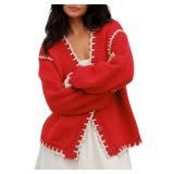 Sastianaen Women Y2k Cardigan Sweater Long Sleeve Button Down Cropped Sweater Coat Knit Lady Jacket Outwear Size Medium