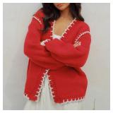 Sastianaen Women Y2k Cardigan Sweater Long Sleeve Button Down Cropped Sweater Coat Knit Lady Jacket Outwear Size Medium