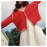 Sastianaen Women Y2k Cardigan Sweater Long Sleeve Button Down Cropped Sweater Coat Knit Lady Jacket Outwear Size Medium