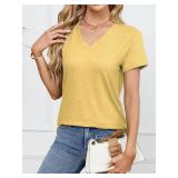 Womens 3 Packs Short Sleeve Shirts Soft V Neck T-Shirts Loose Fit Lightweight Basic Tee Tops Size XL Yellow