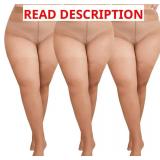 Plus Size Sheer Tights for Women 20D Ultra Thin High Waist Pantyhose with Cotton Crotch (3XL, 3 Pairs) Black