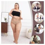 Plus Size Sheer Tights for Women 20D Ultra Thin High Waist Pantyhose with Cotton Crotch (3XL, 3 Pairs) Black