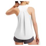 FitsT4 Sports Womens Quick Dry Workout Tank Top Loose Fit Racerback Running Athletic Yoga Sleeveless Top Size XL White