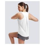 FitsT4 Sports Womens Quick Dry Workout Tank Top Loose Fit Racerback Running Athletic Yoga Sleeveless Top Size XL White