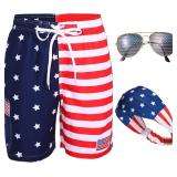 Yahenda 4th of July Shorts Mens USA American Flag Shorts Mens Swim Trunks with Headband Sunglasses Red Blue White Pants Size 2XL