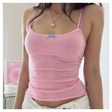 Women Y2k Contrast Lace Trim Crop Cami Tank Top Sexy Vintage Spaghetti Strap Camisole Summer Streetwear Size Small Green