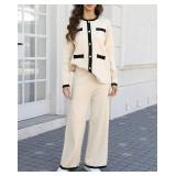 Ladyful Womens 2 Piece Outfits Sweater Set Long Sleeve Knit Top and Wide Leg Pant Lounge Sets Size Large Tan