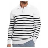 Demoking Striped Sweaters for Men Polo Shirts Long Sleeve Mens Casual Knit Sweater Size 2XL White