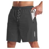 Mens Workout Athletic Shorts 7 inch Inseam Quick Dry Hiking Shorts Men Lightweight Sports Gym Shorts Running Size XXL Dark Grey