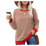Besshopie Womens Long Sleeve Shirts Crewneck Casual Tunic Tops Fall Fashion Outfits Size 2XL