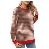 Besshopie Womens Long Sleeve Shirts Crewneck Casual Tunic Tops Fall Fashion Outfits Size 2XL