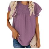 Dokotoo Womens Crewneck Lace Crochet Pom Pom Flowy Short Sleeve Casual Shirts Blouses Tops Size 2XL