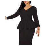 MAYFASEY Church Dresses for Women Vintage Ruffle Peplum Wear to Work Office Business Cocktail Party Pencil Knee Dress Size 2XL