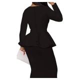 MAYFASEY Church Dresses for Women Vintage Ruffle Peplum Wear to Work Office Business Cocktail Party Pencil Knee Dress Size 2XL