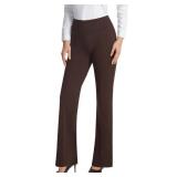 AFITNE Fleece Lined Pants Women Warm Winter Thermal Yoga Dress Pants Flare Leggings for Work Business Casual High Waist with Pockets 31" Brown S