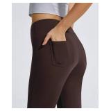 AFITNE Fleece Lined Pants Women Warm Winter Thermal Yoga Dress Pants Flare Leggings for Work Business Casual High Waist with Pockets 31" Brown S