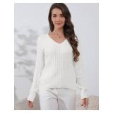 Womens Sweaters Casual Long Sleeve Shirts V Neck Knit Pullover Sweater Tops Cute Dressy Fall Outfits