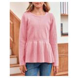 rrhss Girls Pullover Sweaters Kids Fashion Crewneck Ruffle Peplum Hem Jumper Clothes 5-14 Years