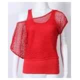 Smile Fish Women Casual Sexy 80s Costumes Fishnet Neon Off Shoulder T-Shirt Size 2XL