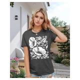Womens Flower T Shirt Vintage Wildflowers Printed Graphic Tee Casual Botanical Short Sleeve Size Small Black