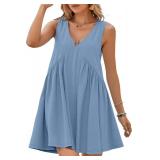 BerryGo Womens Summer Sleeveless Mini Dress Casual V Neck Beach Tank Babydoll Short Sundresses for Vacation Party 2025 Size XS Blue