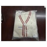 Darong Women Oversized Cardigan Sweaters Knit Button Front Stripes Trim Cardigan Tops Fall Outfits with Pockets Size Large White And Red