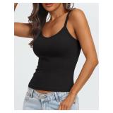 AUTOMET Womens Tank Top for Women Ribbed Sleeveless Racerback V Neck Sapghetti Strap Cropped Tops Camisole Knit Layering Tees Black, Medium