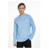 UPF 50 Set Of 3 Fishing Shirts for Men Long Sleeve UV Sun Protection Hoodie with Mask/Non-Mask Outdoor Hiking Shirts Size Large Blue, Light Blue, White