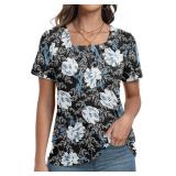 PrinStory Womens Short Sleeve Tops Summer Fashion Irregular Neck Knitted Tunic Tops Casual Loose Pullover Shirts Size Smal Color Is Red