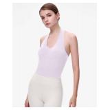 Eleplus 2 Pieces V Neck Halter Crop Tanks Tops for Women Backless Going Out Tops Workout Sport Bra Pack of 2 White+Purple,L-XL , Large-X-Large