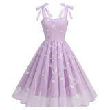 IDOPIP Women Vintage Bowknot Swing Dress Elegant Leaf Embroidery Mesh Dress 1950s Retro Cocktail Prom Gown Formal Midi Dress Size Large