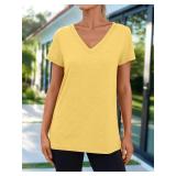 AUTOMET T-Shirts Short Sleeve V Neck Tees Tops for Women Fashion Trendy Lightweight Soft Casual Summer Outfits Clothes 2025 XL
