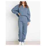 Prinbara Women 2 Piece Outfits Sweat Set 2024 Winter Oversized Sweatshirts Jogger Sweatpants Lounge Sets Fall Tracksuit Dark Blue X-Large
