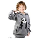 Cute Kids Hoodies for Girls Boys, Long Sleeve Hooded Sweatshirts with Panda Pattern, Pullover Hoodie with Zip Pocket Size 7-8
