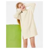 Haloumoning Kids Girls Turtleneck Tunic Sweaters Dress Oversized Long Sleeve Knit Chunky Pullover Jumper with Slit 5-14T