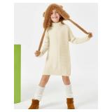 Haloumoning Kids Girls Turtleneck Tunic Sweaters Dress Oversized Long Sleeve Knit Chunky Pullover Jumper with Slit 5-14T