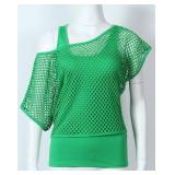 Smile Fish Women Casual Sexy 80s Costumes Fishnet Neon Off Shoulder T-Shirt Size S