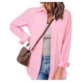 Womens Button Down Shirts Oversized Long Sleeve Shirt Loose Fit Casual Blouse Work Office Top with Pockets Size 3 XL
