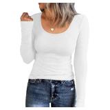 Womens Long Sleeve Henley T Shirts Ribbed Knit Slim Fitted Tee Tops Basic Casual Work Blouse Size S